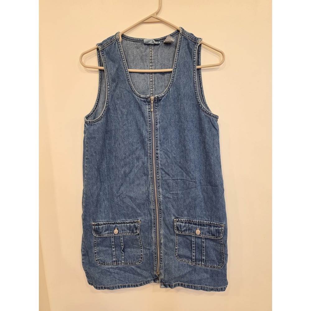 Vintage Kathy Ireland Denim Zip Front Mini Dress Jumper 90s Grunge Medium